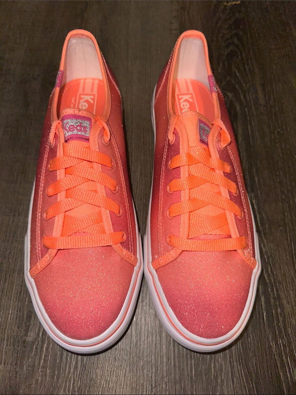Keds Coral-Orange Ombre Glitter Lace-Up Sneakers
